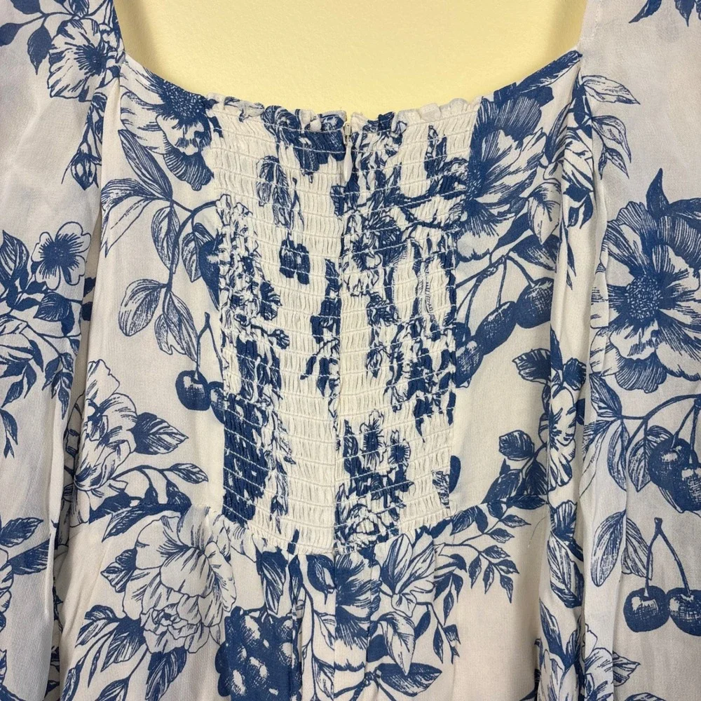 REFORMATION Cammi Mini Dress Corsica Blue Women Size 4 Floral Long Sleeve Garden - Picture 9 of 12